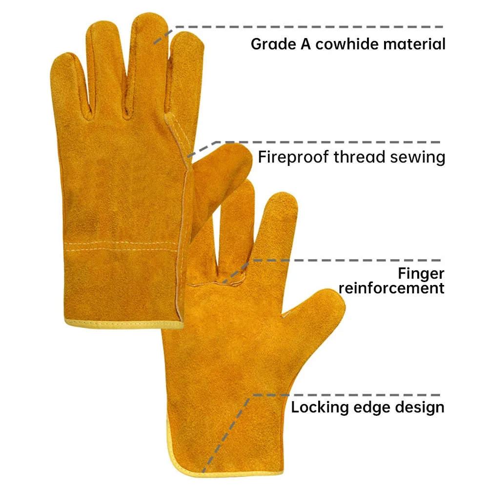 1 Pair Fireproof Durable Sheepskin Leather Welder Gloves for Welding Metal Hand Tools Anti-Heat Work Safety Gloves