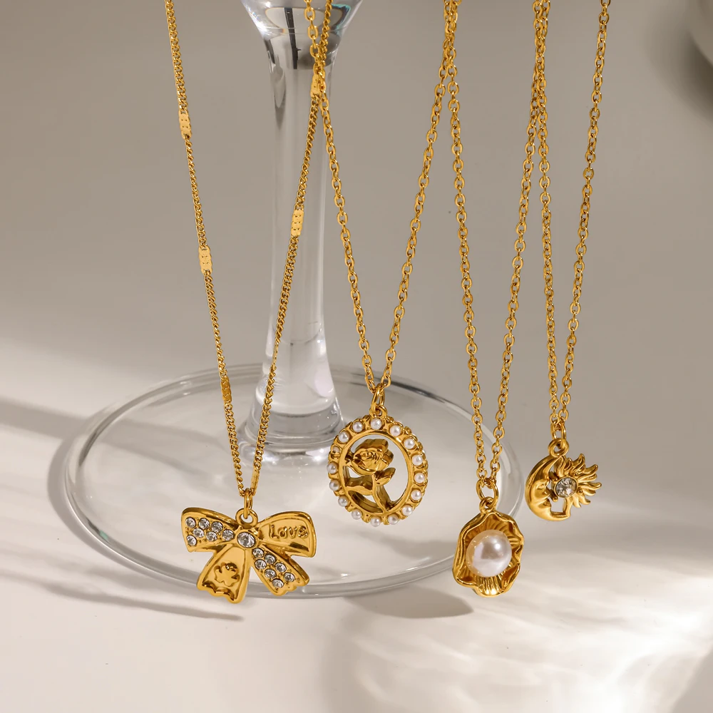 Modische, exquisite, glitzernde Zirkon-geometrische Anhänger-Halskette für Damen aus Edelstahl, farbecht, elegante Halskette, Schmuck – Detail 2