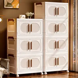 Folding Stackable Storage Boxes with Doors and Wheels, Large Capacity Plastic Wardrobe Bins , Collapsible Cabinet Box Organizer