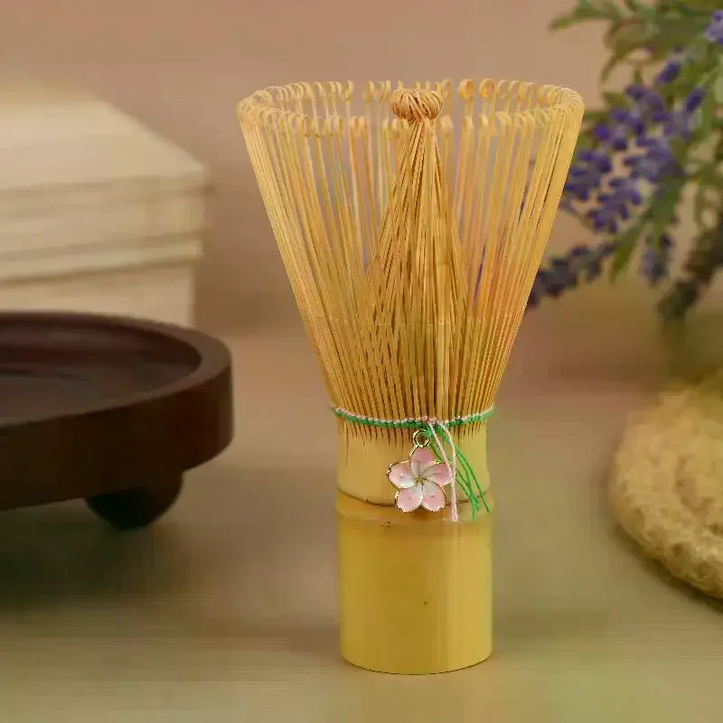 Japanese Ceremony Bamboo Chasen Matcha Green Tea Powder Whisk Tea Brush Kitchen Accessories Tea Tool With Cherry Blossom Pendant
