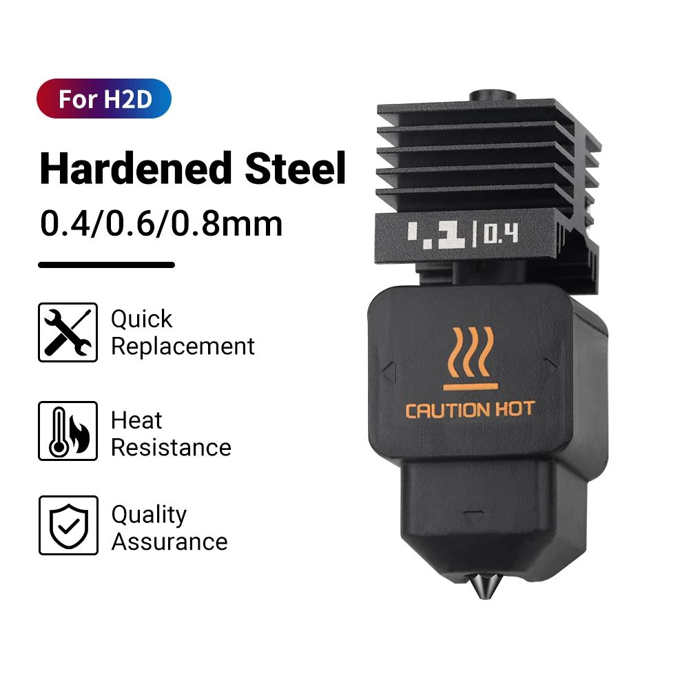 3PCS Hotend For Bamboo Lab H2C H2S H2D P2S Hotend 0.4/0.6/0.8mm Hardened Steel Nozzle Replace Hotend Kit For H2D 3d Printer