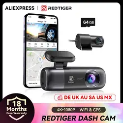 REDTIGER F9 Dash Cam 4K frontal y trasera WiFi GPS cámara de coche para modo de estacionamiento 64GB visión nocturna grabadora de coche por Control por aplicación