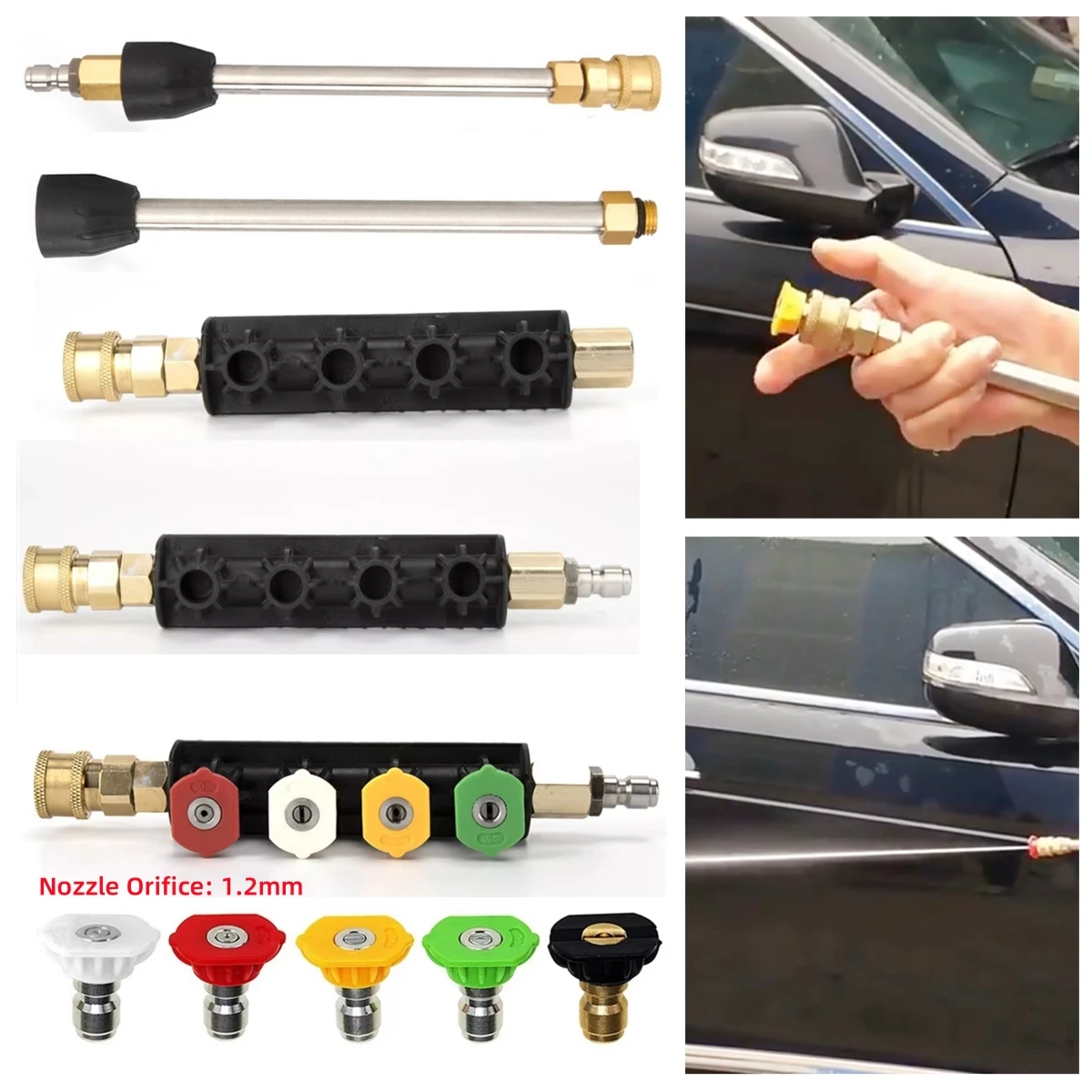 

Пистолет для мойки высокого давления с распылительными насадками, удлинительный стержень 15 см, пистолет-распылитель для мойки автомобиля, комплект насадок, аксессуары для автомойки