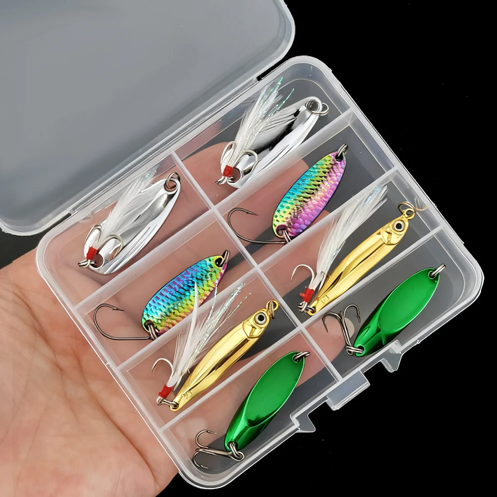 Aorace 8 Stück 5/7/10 g Metallvib-Löffel-Angelköder – langlebige Angelhaken für Süß- und Salzwasser-Angelausrüstung