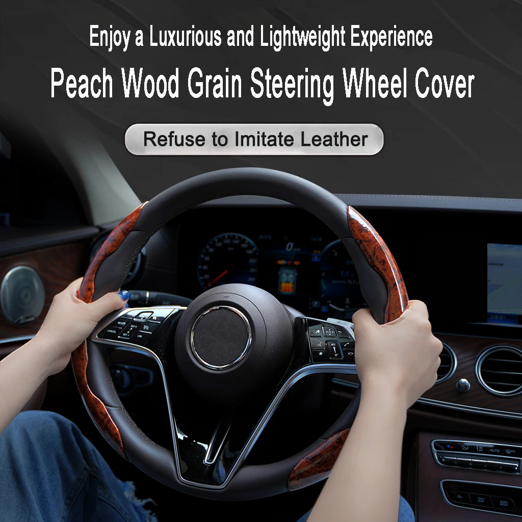 Peach Wood Grain Car Steering Wheel Cover, Breathable, Anti Slip, Ultra-thin, Safe, For Mitsubishi, Jeep, Tesla, Honda, Mazda, E