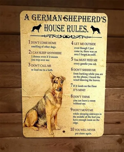 German Shepherds House Rule  Metal Wall Animal Dog Sign
