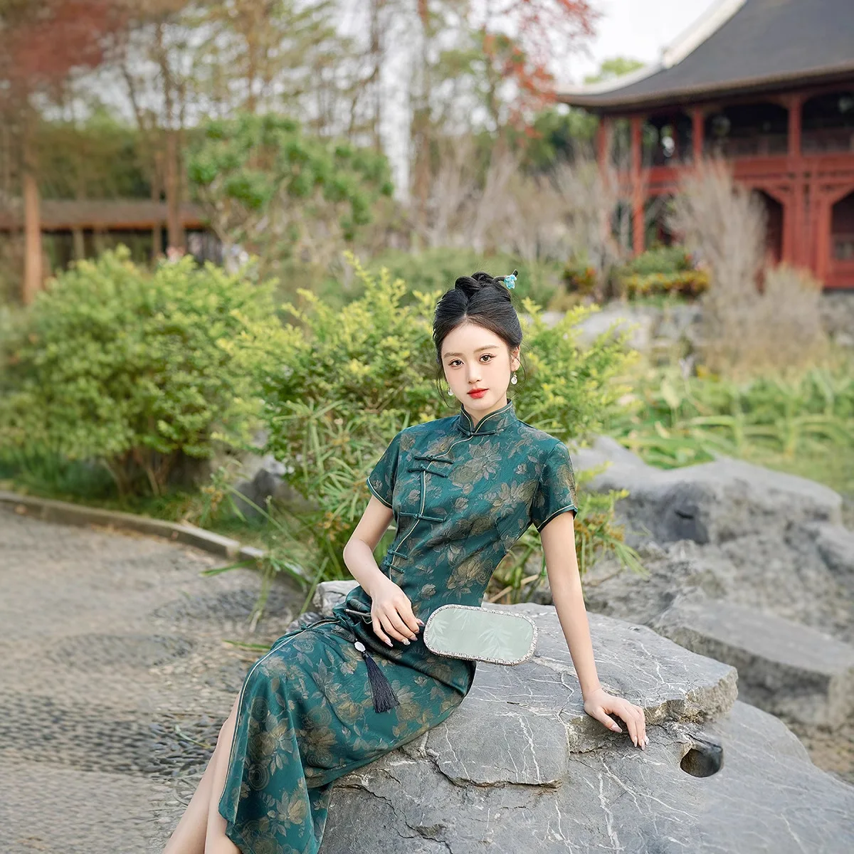 Chinese Style 2025 Spring and Summer New Slim Rayon Cheongsam Long Skirt Temperament Dress Retro Front Split Qipao Dress