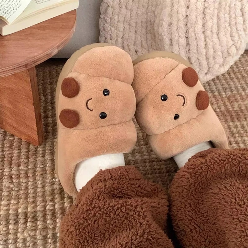 

New Winter Home Slippers Fun Croissant Couple Slippers Men Women Thick Bottom Nonslip Cotton Slippers Soft Comfort Home Slippers