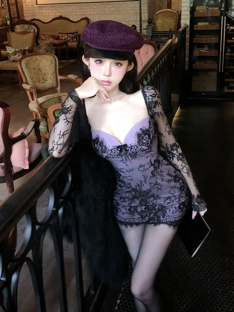 

SYJ ujia Lace Bodycon Dr for Plump Women Gentlewoman Sle High Waist ort Skirt Long Sve Zipper Closure Summer Dr