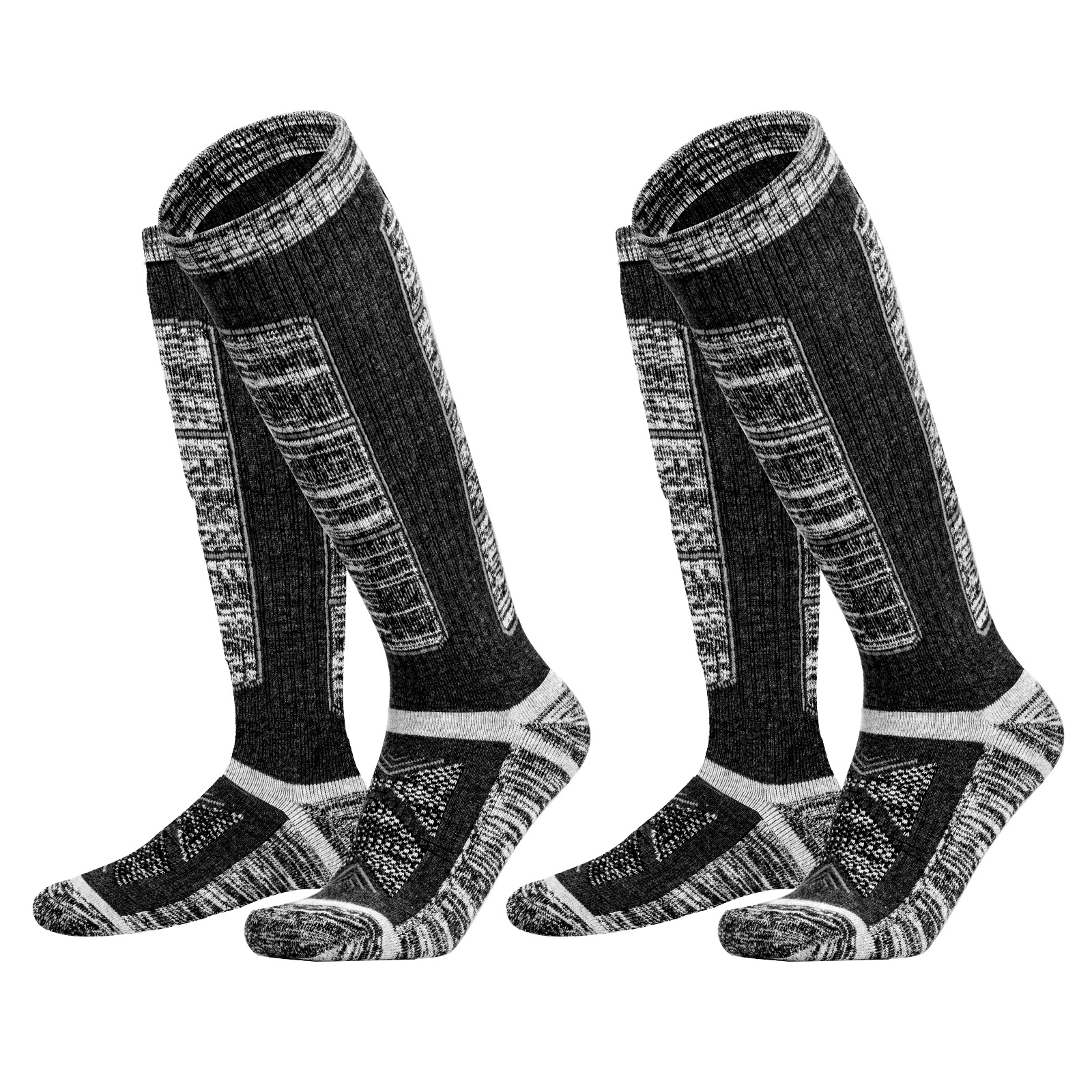 YUEDGE Merino Wool Ski Socks Knee High Black Thermal Warm Socks for Snowboarding Hiking Cold Weather Hunting 2Paris Size 36-44