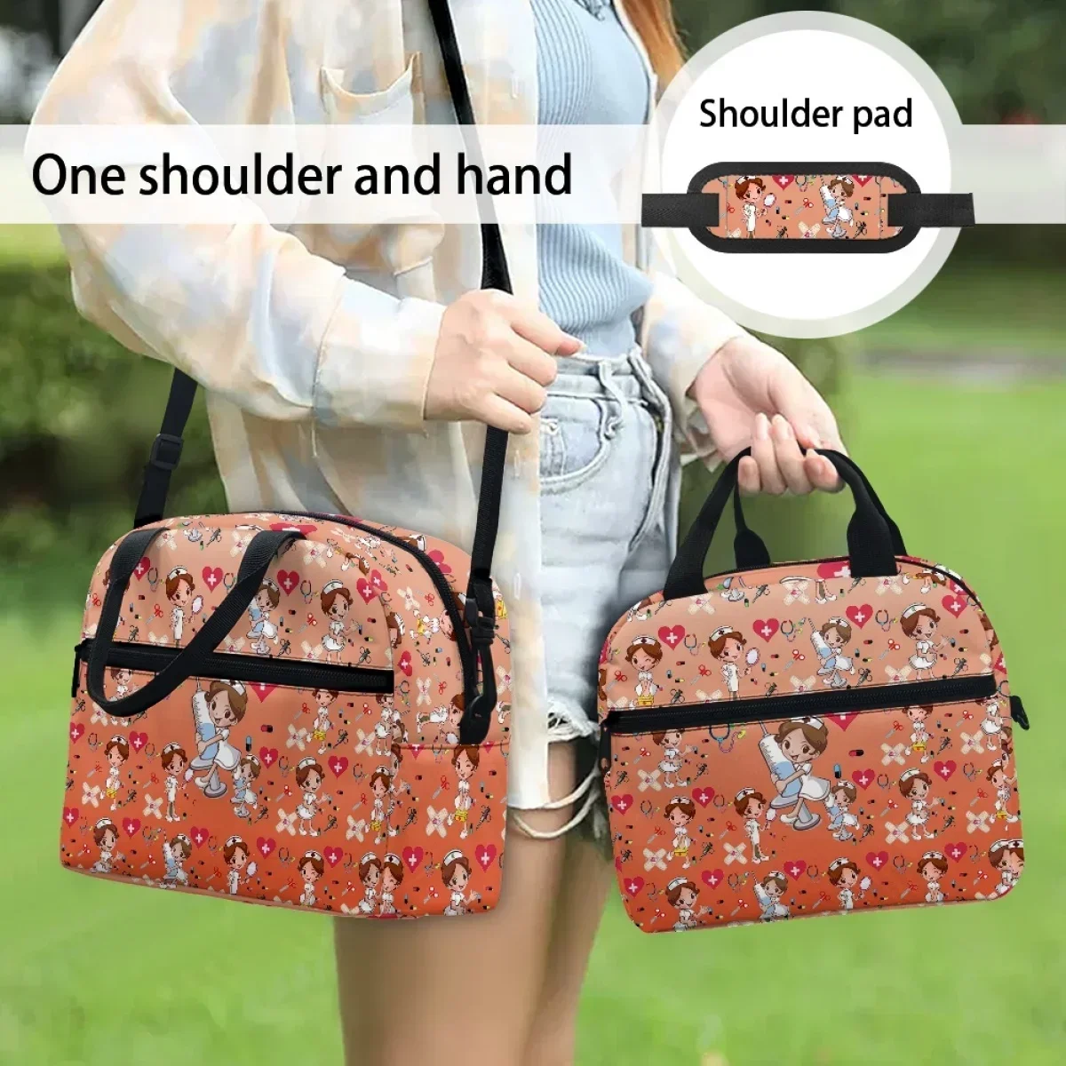 

FORUDESIGNS Gradient Cartoon Nurse Printing Insulated Cooler Meal Practical Lightweight Women's Handy Thermal Lunch Bags Bolsa