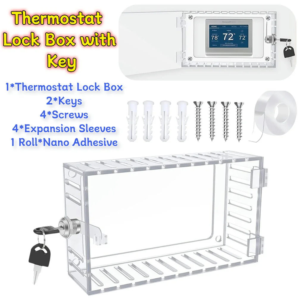 Thermostat Lock Box with Key Large Thermostat Lock Box Cover Acrylic AC Lock Box Cover Thermostat Case for Thermostat on Wall