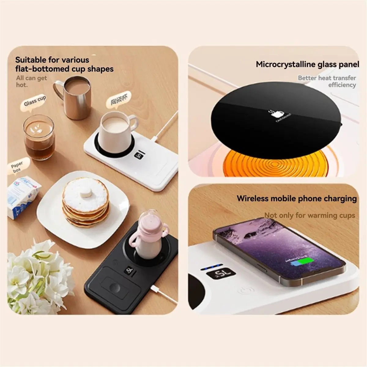 Mug Warmer and Phone Charger 2 in 1 Wireless Charger Drink Heating Warmer Magnetic USB Wireless Charging B