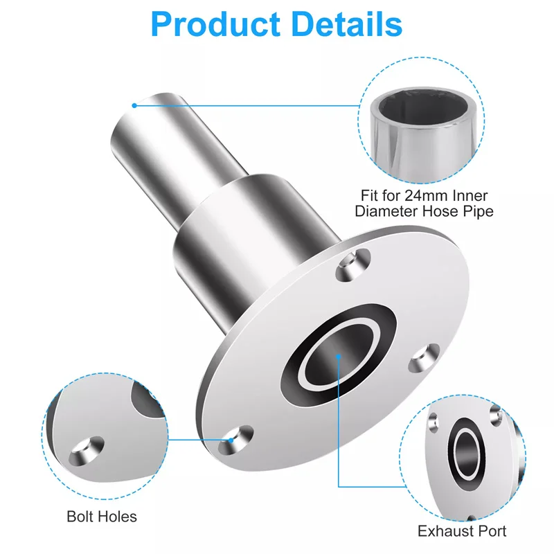 Raccordo per pelle di scarico dritto attraverso scafo Raccordo per pelle di scarico per riscaldatore diesel durevole in acciaio inossidabile con 3 viti per tubo da 24 mm