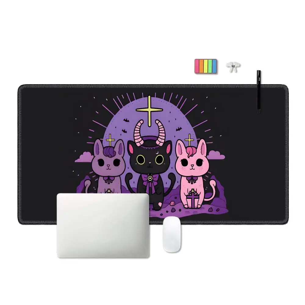 Cute Purple Kitten Mouse Pad Art Office Mat Large Computer Game Home Desk Pads Anti-Slip Gaming Keyboard Long Table Mats HYBXAXC