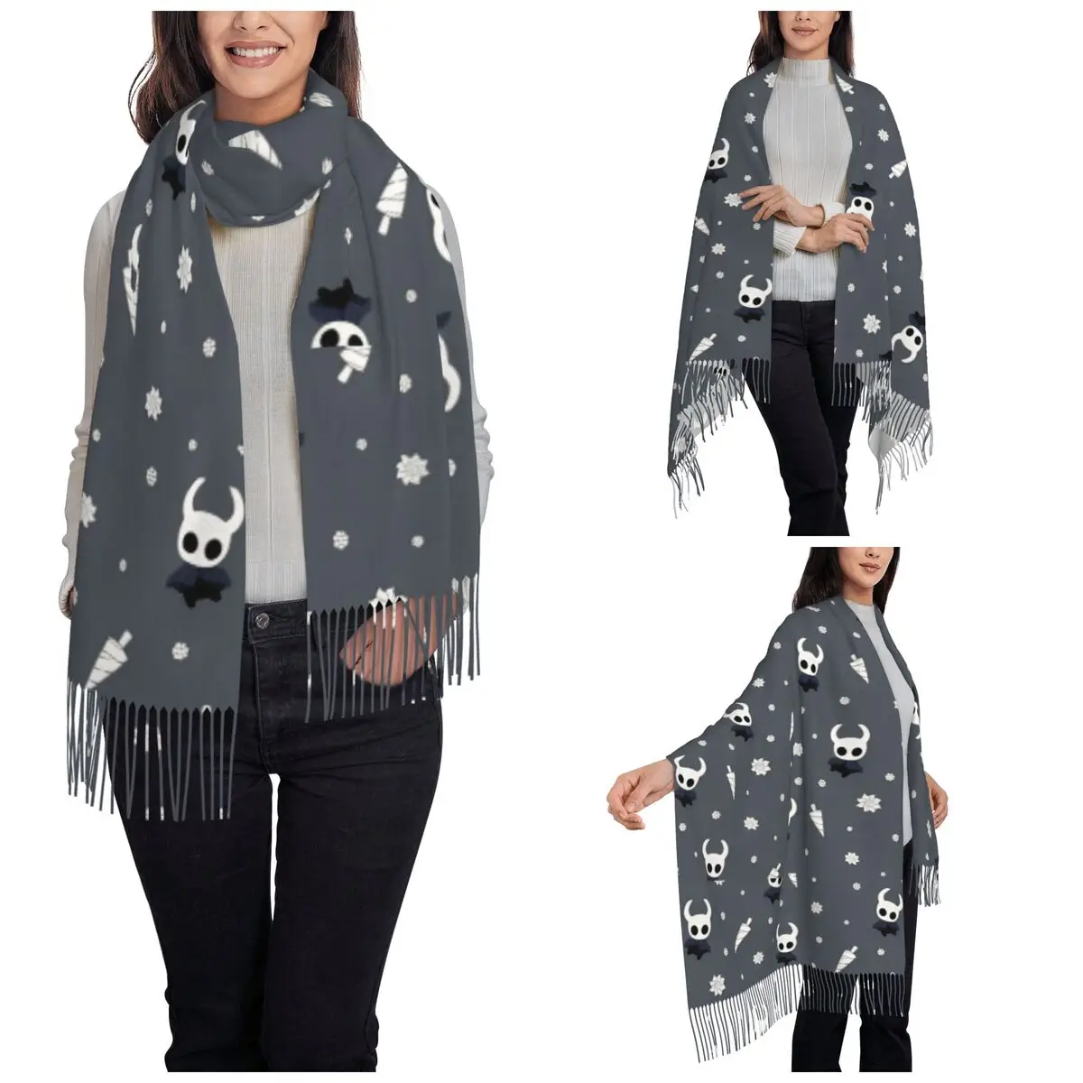 Caballerito-Hollow Knight Shawls Wraps for Womens Winter Large Soft Scarf Aesthetics Pashmina Tassel Scarves