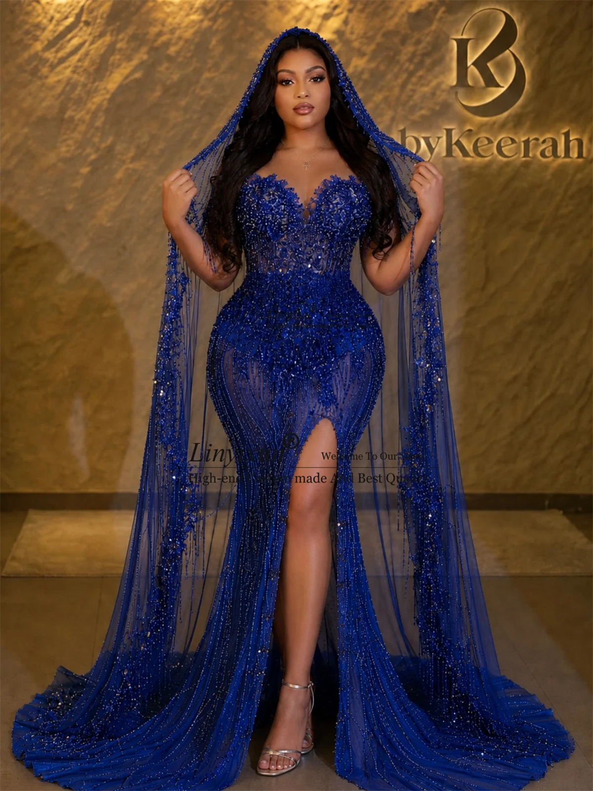 Glitter Sequins Diamond Mermaid Prom Dresses With Veil Customized Dubai Evening Gala Gowns Aso Ebi Long Wedding Party Dress