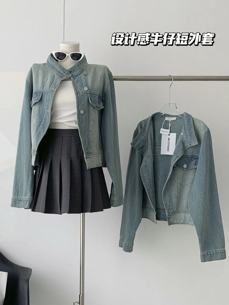 

Autumn Blue Basic Women's Denim Jacket Washed Vintage Fashion Temperament Short Jacket Women