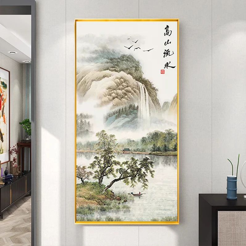 

Modern Chinese Style Mountain Stream Cross Stitch Kit Handmade Vertical Entrance Full Embroidery Precision Print Cross Stitch