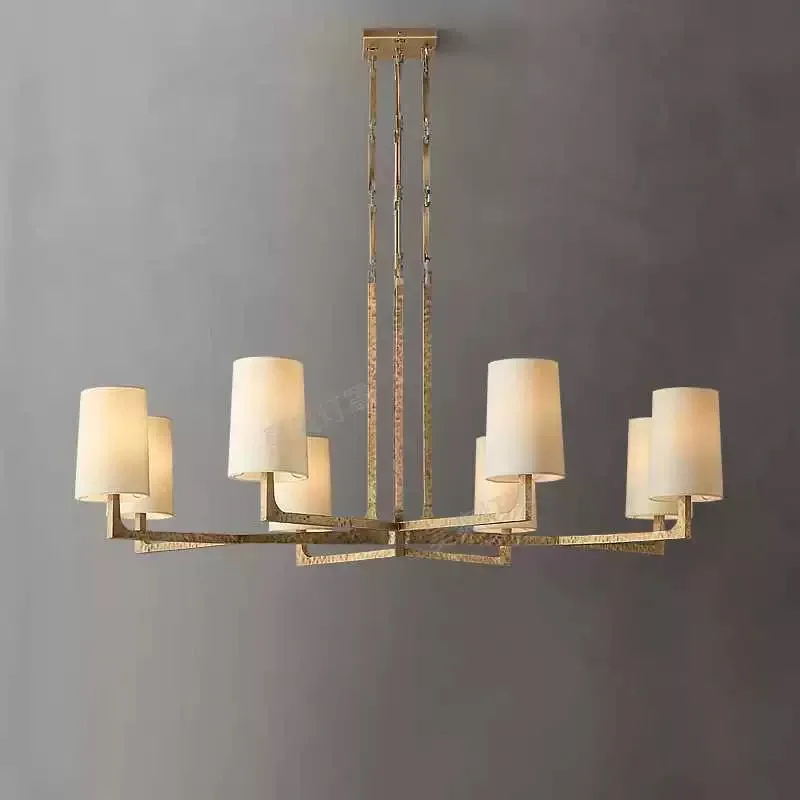 Lámpara colgante de latón dorada/negra de 90 cm para montaje en techo, pantalla de tela, bombilla E14. Salón, Comedor.