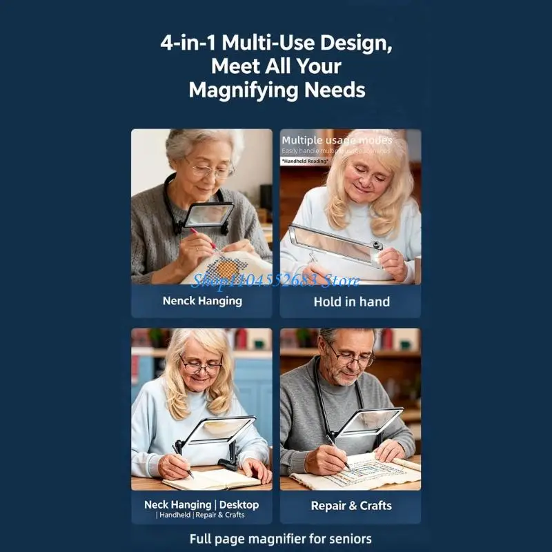 Reading Magnifier Built-in 40 LED Beads, Book and Craft Reader Aid, Rechargeable Neck Worn Support for Detail Tasks and Table