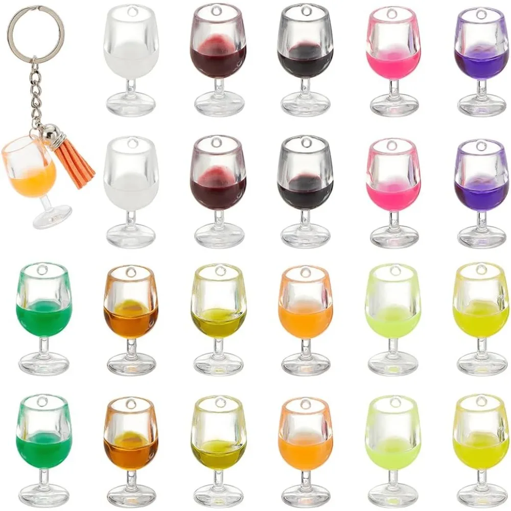 22Pcs 11 Colors Mini Resin Wine Goblet Charm 2.5mm Hole Multicolor Resin Wine Cup Pendants Transparent Resin Pendants