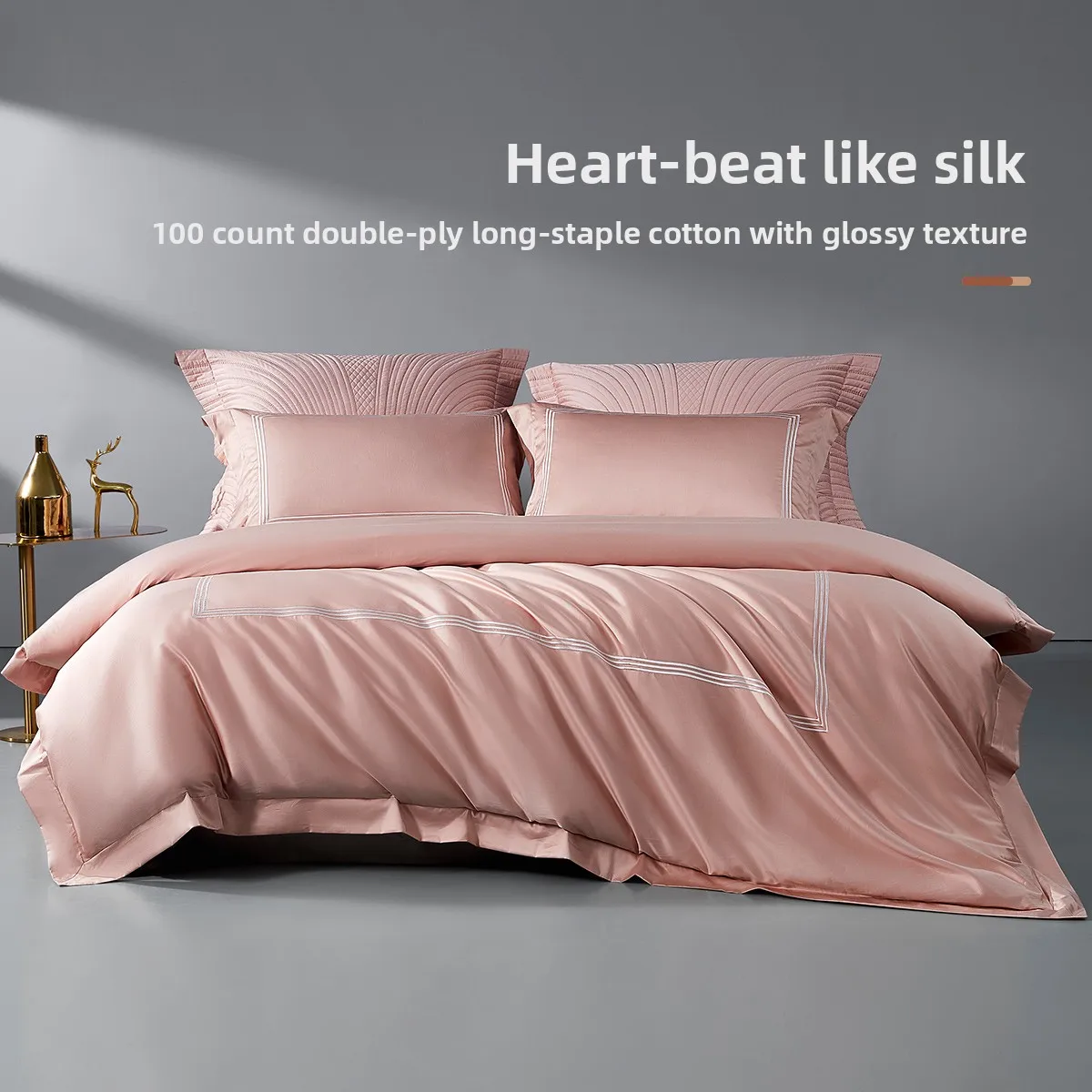 

100S double-strand long-staple cotton four-piece set cotton light luxury satin hotel bed sheet quilt cover star language ink dye