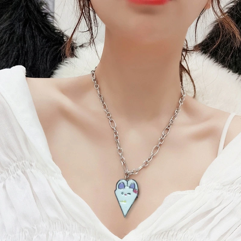 Animal Puzzle Pizza Pendant Necklace Set for Children Sister Gift Fashion Temperament Clavicle Chain 57BD