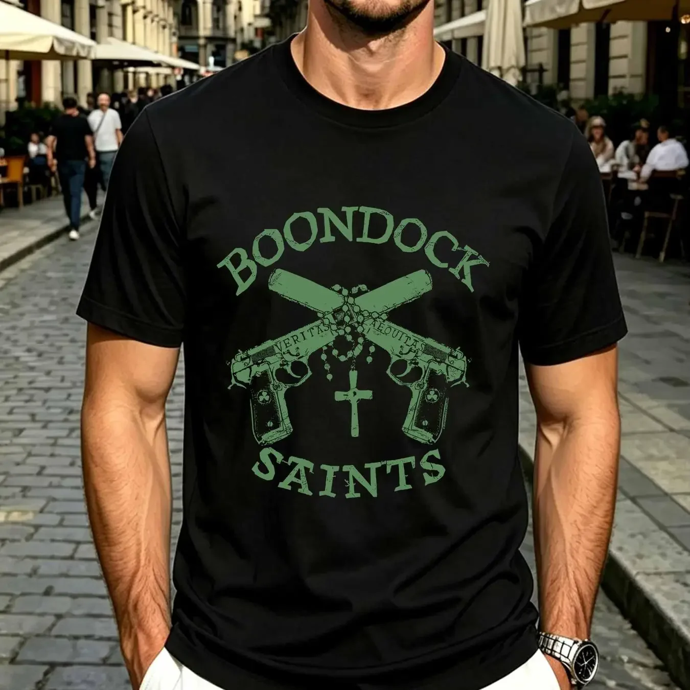 washed T Shirt Boondock Saints Guns and Rosary long or short sleeves vintage Washed fashion Top For Everyday Wear Casual homme