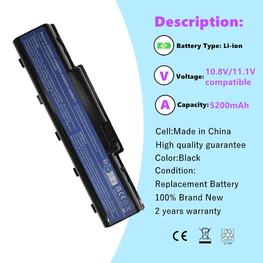 Laptop Battery for ACER AS09A31 AS09A41 AS09A51 AS09A61 AS09A71 AS09A73 AS09A75 AS09A90 AS09A56 5732 4732 5516 5517