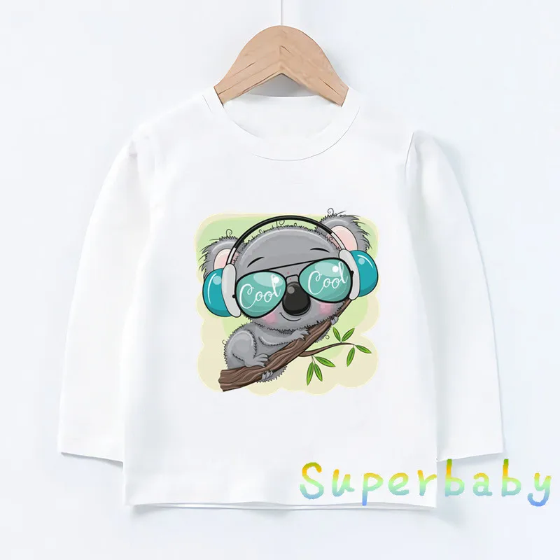 

Koala On The Tree Cartoon Print Funny Animal Kids T-shirts Boys T shirt Kawaii Baby Girls Clothes Long Sleeve Children Tops