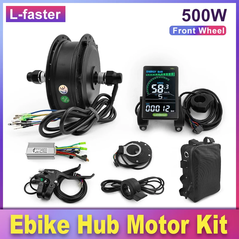 High Speed Brushless Front Motor Conversion Kit, Color Screen Display, Brushless Gear Hub, Electric Bike, 500W