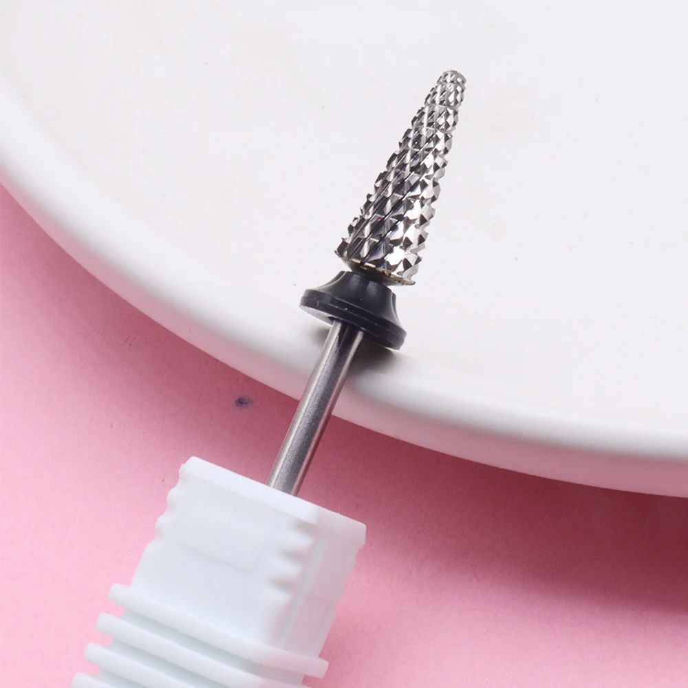 Punta da trapano per unghie in acciaio al tungsteno a forma di cono da 1 pezzo, testa di lucidatura per la rimozione dello smalto Punta da trapano per unghie in carburo da 2,35 mm
