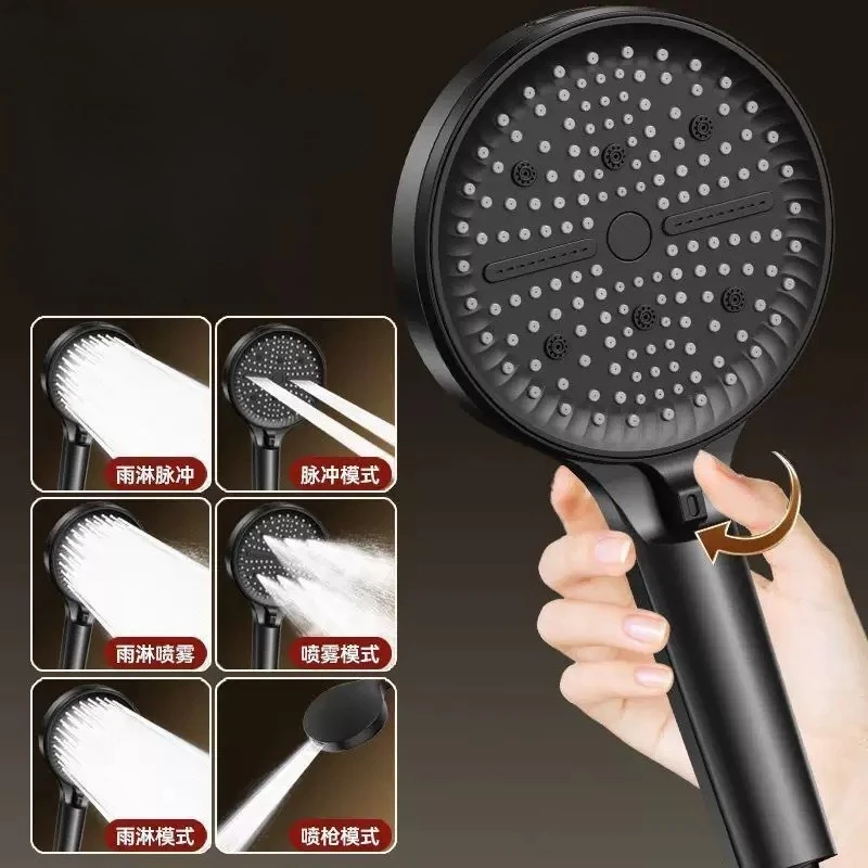 ABS handheld shower, 6 water outlet modes, 3 color options for increasing water pressure