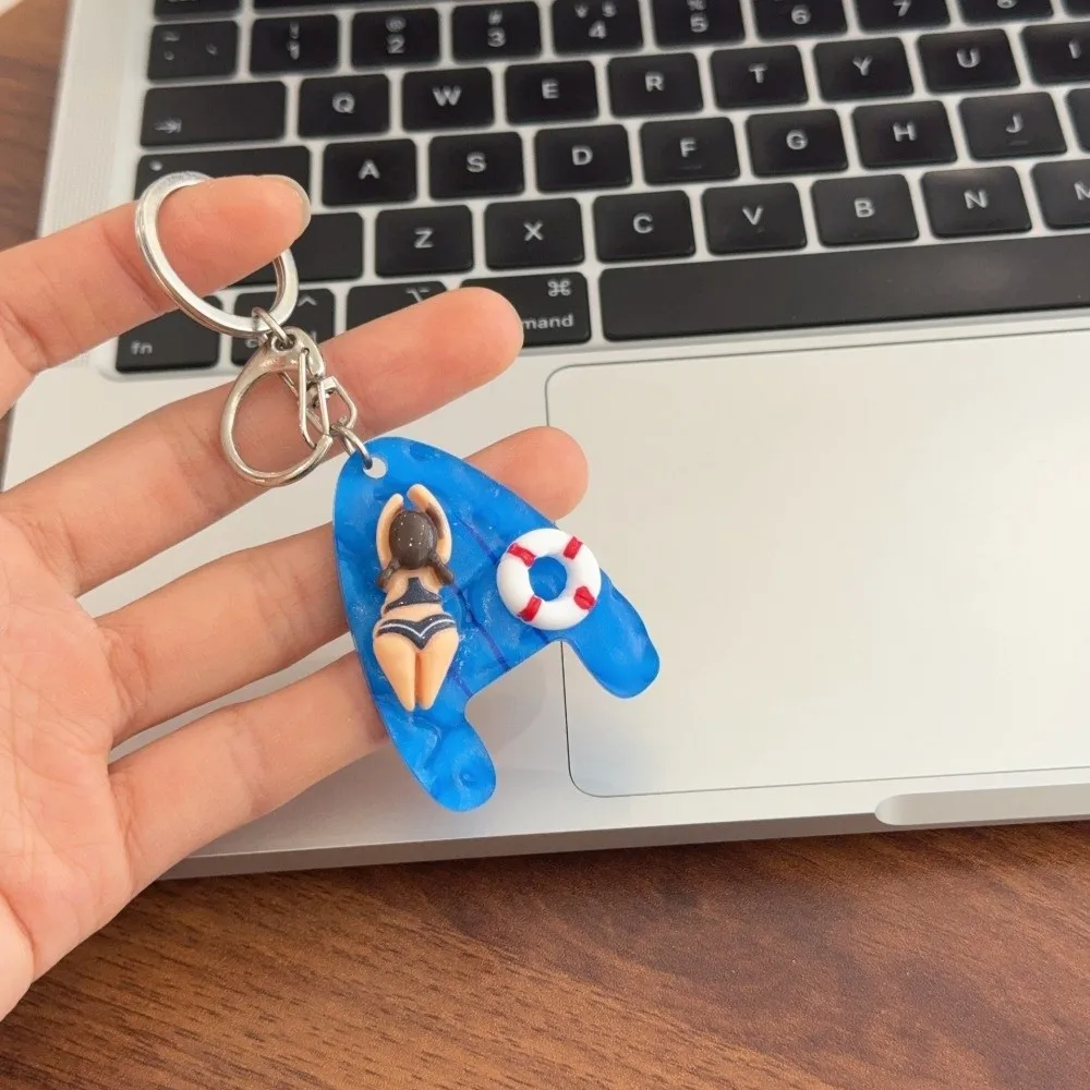 Cute Cartoon Swimmer Girl Pool Keychain Creative Hanging Swimming Ring Pendant Portable Boys Pendant Keyring Bag Decoration