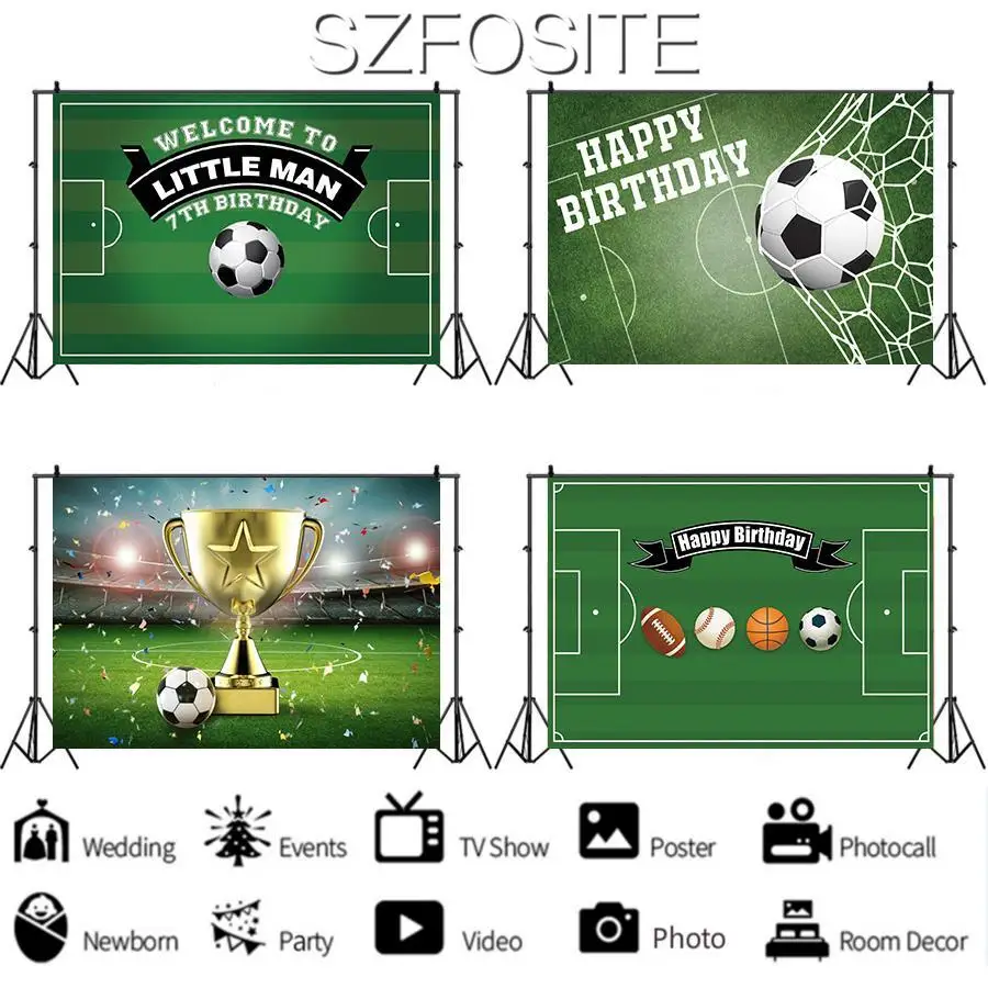 

Soccer Match Win Trophies Sports Boy Backdrop Kids Birthday Party Room Table Decoration Photography Baby Custom Vinyl Background