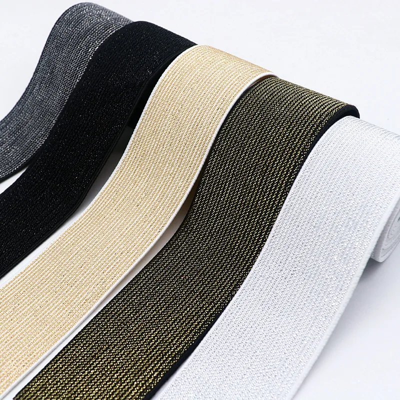 5m High-density Woven Gold Wire and Silver Flat Elastic Belt Gold and Silver Rubber Band DIY Clothing Pants Sewing Accessories