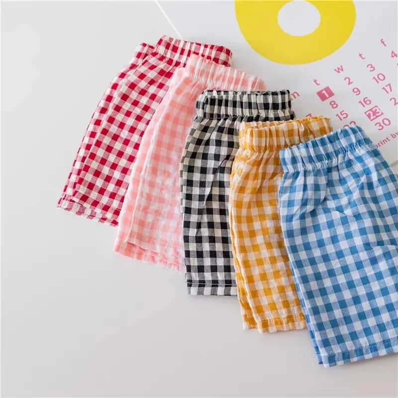 Child Plaid Shorts New Style Casual Sports Pants Loose Thin Versatile Home Pants Summer Boys Girls  Fashion Beach Shorts