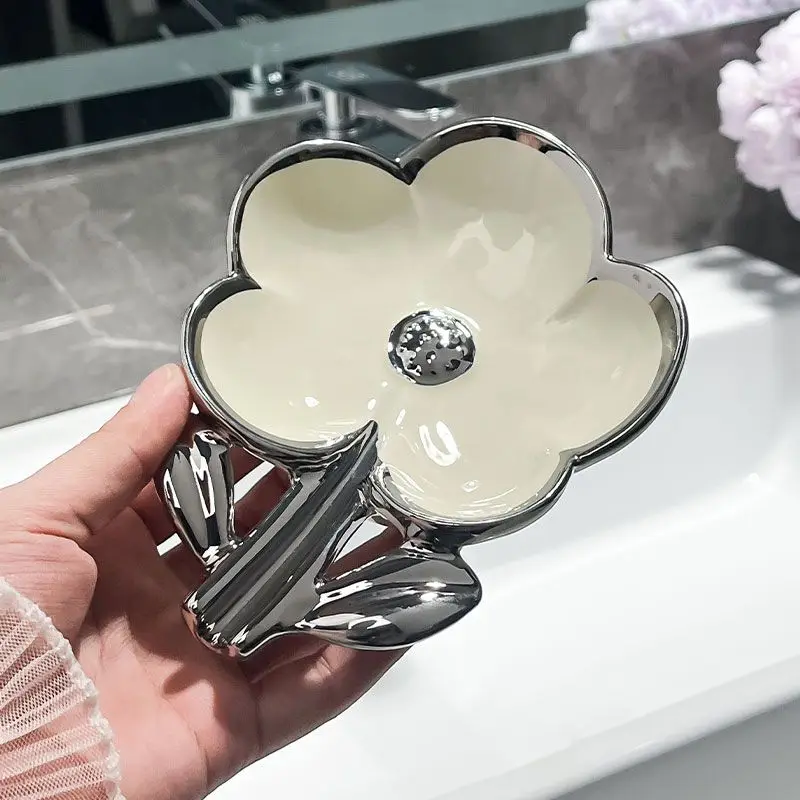 Creative Flower Soap Box, Ceramic Soap Rack, Punch-free, Cute Drain Shelf, Household High Appearance Level, Storage Dish, New