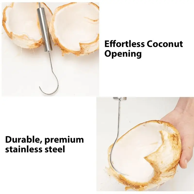 ABKL-Coconut Opener Tool Set,Safe Easy To Open Young Coconut Tool, All In One Food Grade Stainless Steel Coconut Opener Kit Dura