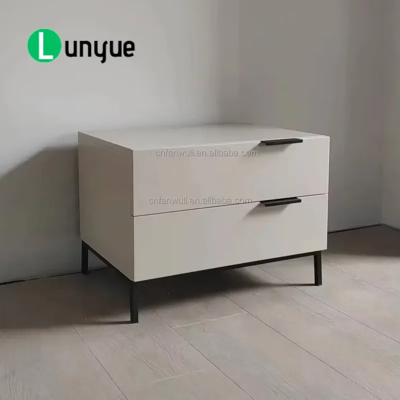 Modern Nordic Minimalist Wooden Bedside Table Large Capacity Double Drawer Nightstand Multifunctional Storage for Bedroom