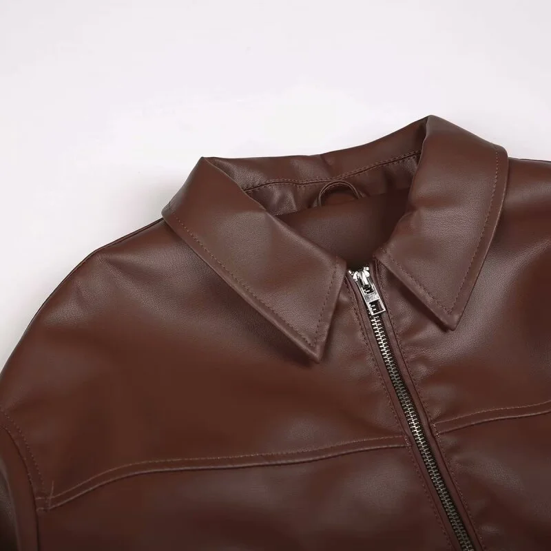 レディースフェイクレザージャケットコートファッションクールモトスタイルストリートウェアレトロ長袖アウタージッパーシンプルコートトップス冬