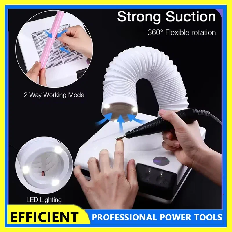 

Пылесборник для маникюра 60 Вт с двойным назначением, выдвижной изогнутой конструкцией и вентилятором, пылесос для ногтей с трубкой