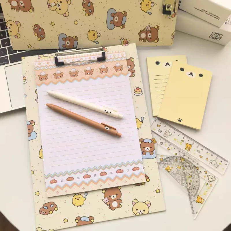 Rilakkuma A4 folder design simple bear face full cartoon print metal spring clip hard board office file holder cute stationery view 4