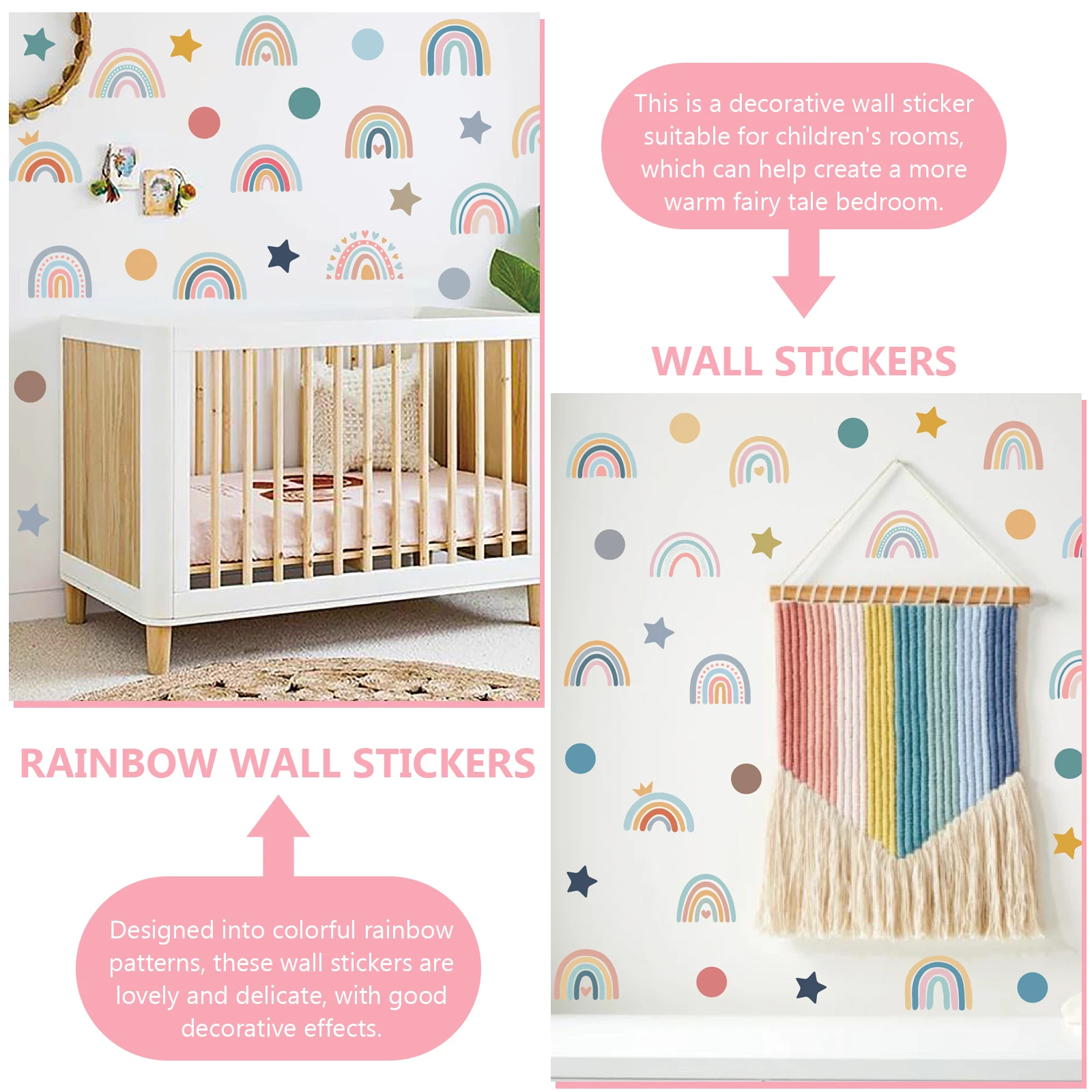

4 Sheets Rainbow Wall Decal Kids Sticker Stickers Child Room for Children Cute Decor Decoration Cartoon Decals