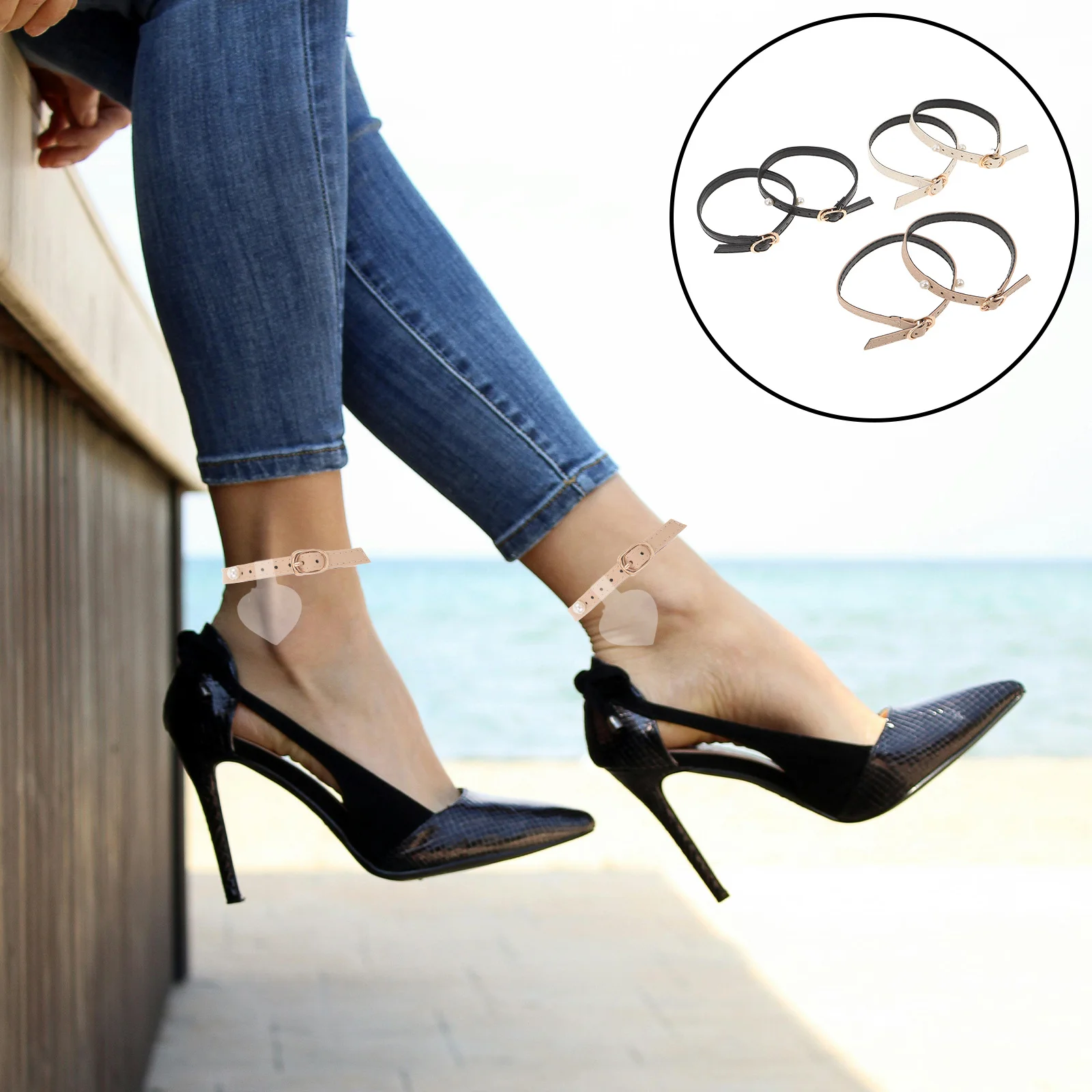

Detachable Shoe Straps For Heels Adjustable Pu Ankle Strap Extender High Heels Anti- Women Fashion Pearl