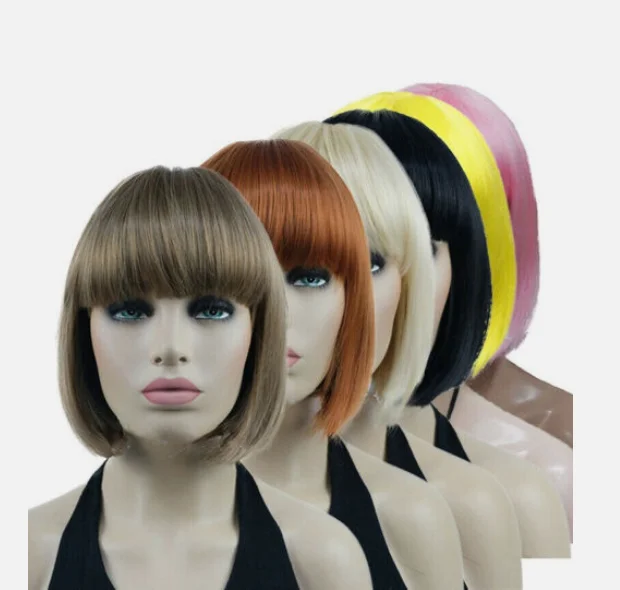 Ladies Wig Short Wig Black Brown Blonde Green Women Straight Wig Full Wigs