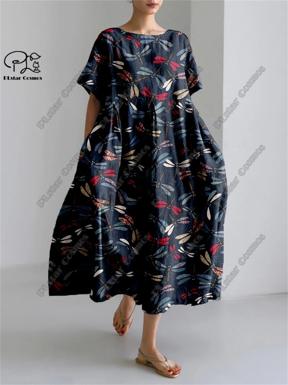 PLstar Cosmos 3D stampato retrò floreale manica corta da donna girocollo abito estivo casual stile vacanza Street Series 16