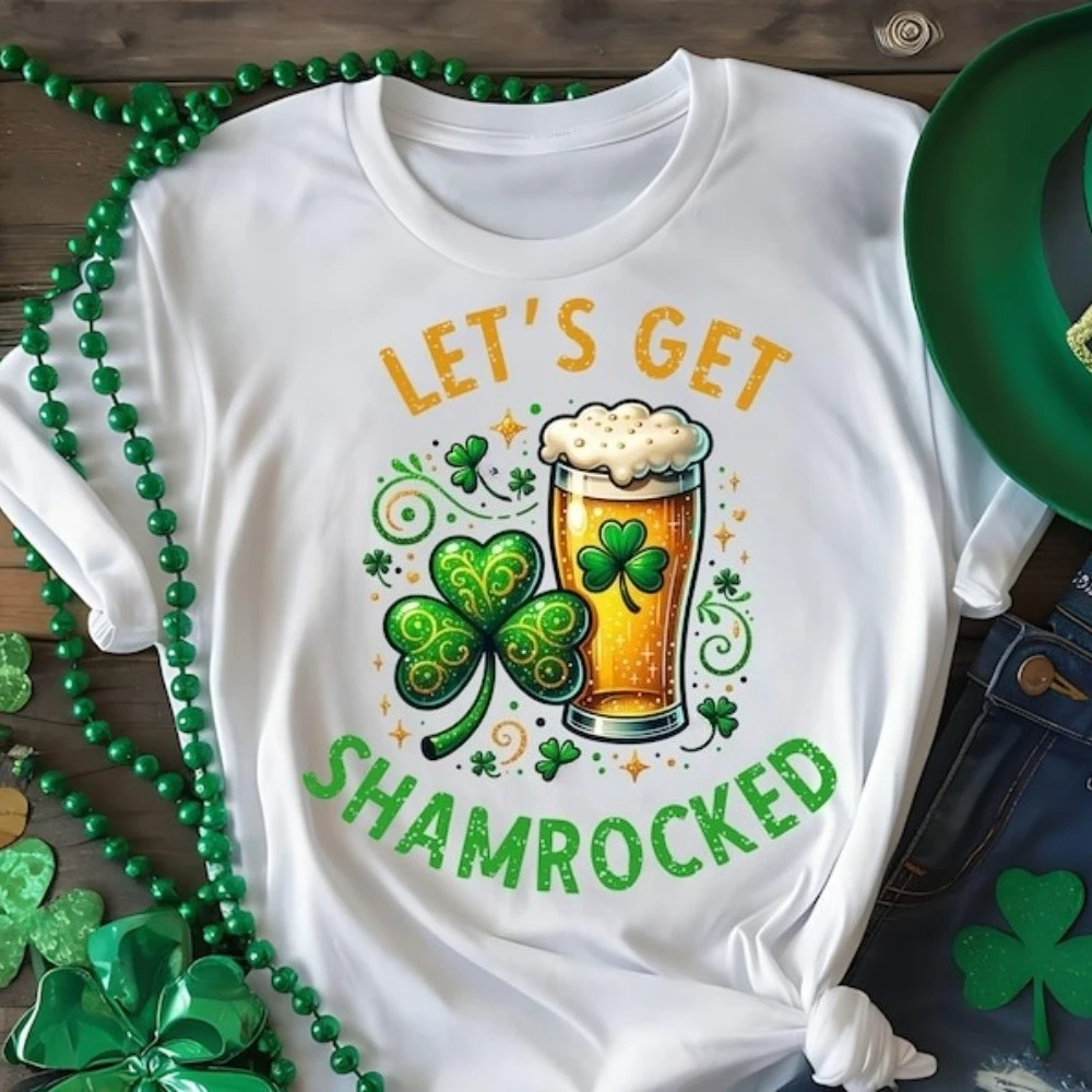 Let's Get Shamrocked Funny T-shirt Shamrock Shirt St Patrick's Day Beer Drinking TShirt St Paddys Day Men Women Casual Tee Tops