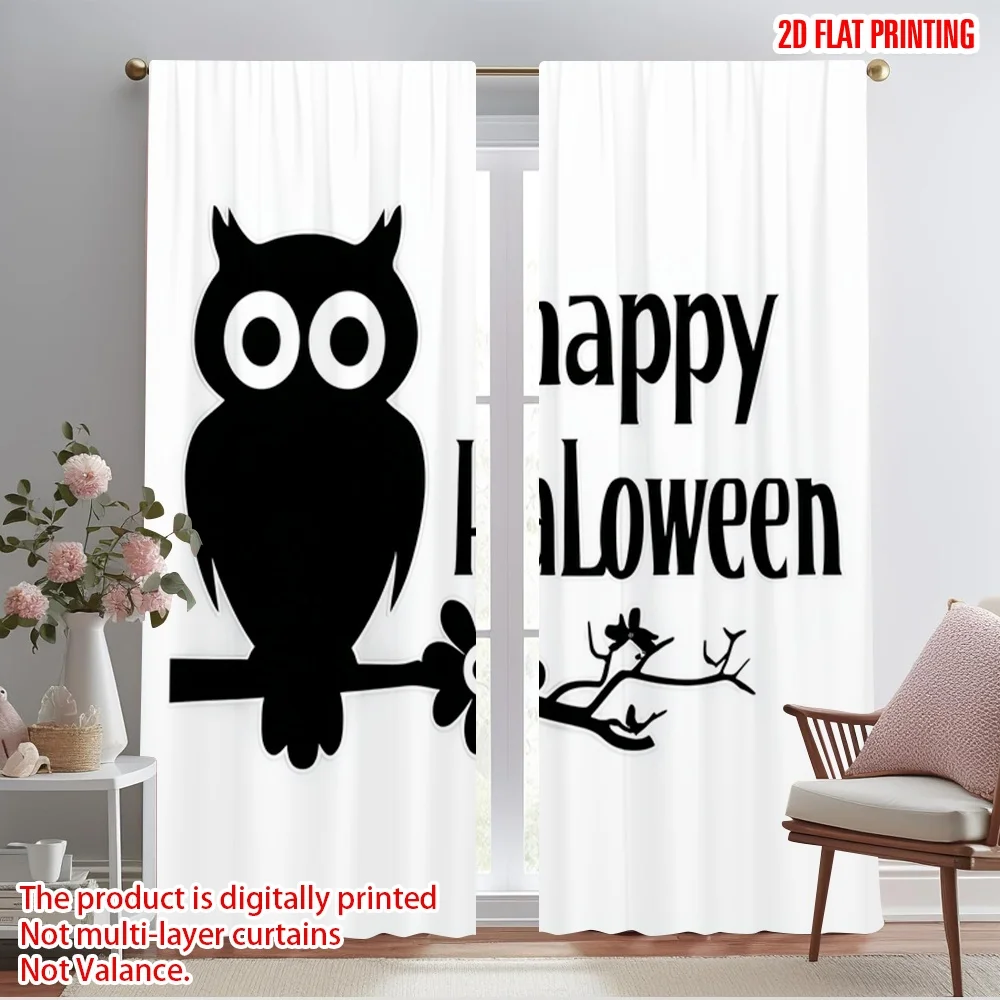2pcs,2D plane printing Light Filtering Curtains halloween ghost (3) Versatile Polyester Fabric (without rod) Holiday for Living